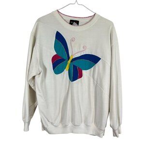 Retro Butterfly Sweatshirt PL White Colorful Classic Chic Embroidery Cottagecore